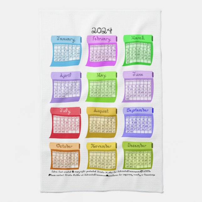 2024 Calendar Fabric Bolts Fabric Font Tea Towel (Vertical)