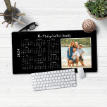 2024 Calendar Full Year Black Modern Photo Desk Mat<br><div class="desc">2024 Calendar Full Year Minimalist Classic Style Desk Mat Mouse Pad featuring your name and favourite family photo! This version is in chic black,  but the colours can easily be customised! Please contact us at cedarandstring@gmail.com if you need assistance with the design or matching products.</div>