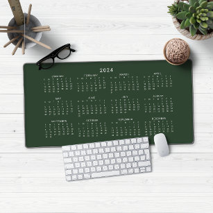 2024 Calendar Full Year Modern Forest Green Desk Mat