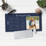 2024 Calendar Full Year Modern Photo Desk Mat<br><div class="desc">2024 Calendar Full Year Minimalist Classic Style Desk Mat Mouse Pad featuring your name and favourite family photo! This version is in chic navy blue,  but the colours can easily be customised! Please contact us at cedarandstring@gmail.com if you need assistance with the design or matching products.</div>