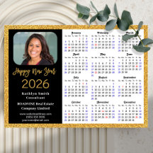 2024 Calendar Gold Black Business Photo Magnetic