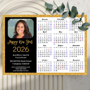 2024 Calendar Gold Black Business Photo Magnetic