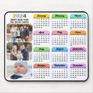 2024 Calendar Minimalist 3 Family Photo Colourful  Mouse Pad