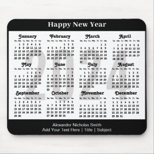 2024 Calendar Minimalist Black White Custom Text  Mouse Pad
