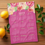 2024 Calendar Painted Watercolor Flowers hot pink Tea Towel<br><div class="desc">Hot Pink - New Year - New You -- A feminine and whimsical,  watercolor piece of art with a 2024 calendar. This feminine design with natural floral arrangement and and full year calendar with be a positive start to the best year ever.</div>