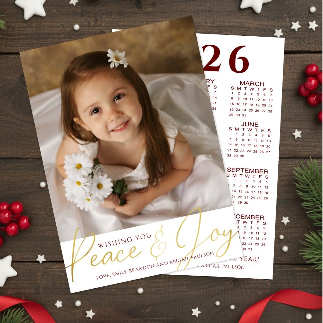 2024 Calendar PEACE & JOY Photo Custom Colour Holiday Card (Creator Uploaded)