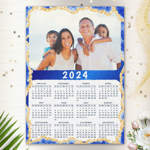 2024 Calendar Photo Magnet in Blue and Gold Colour