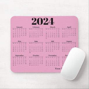 2024 calendar pink background mouse pad