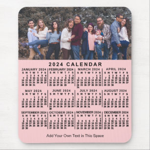 2024 Calendar Pink Personalised Photo Name Bold Mouse Pad