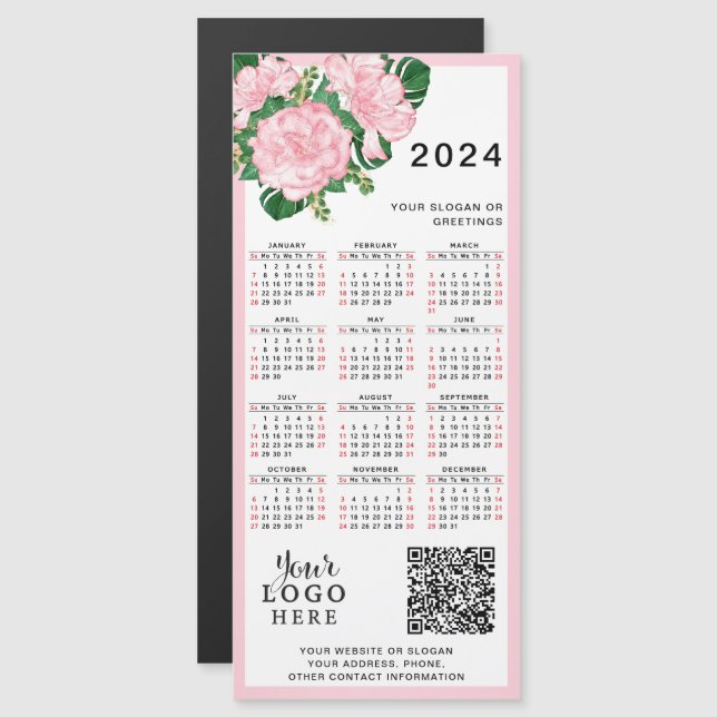 2024 Calendar Pink White Floral Logo QR Code (Front/Back)