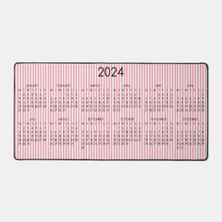 2024 Calendar Pink White Stripes Rose Colour Desk Mat