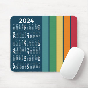 2024 Calendar - retro stripe pattern - colourful Mouse Pad