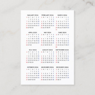 2024 Calendar SUNDAY Vertical Promotional Tool Business Card