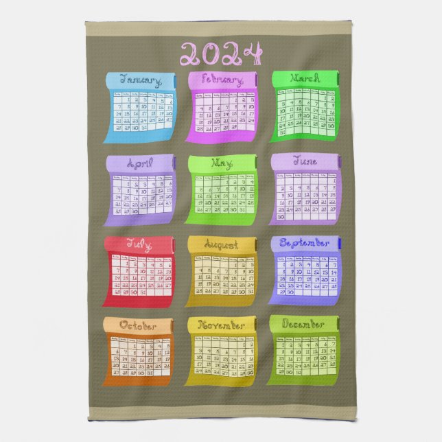 2024 Calendar Textile Bolts Fabric Font Characters Tea Towel (Vertical)