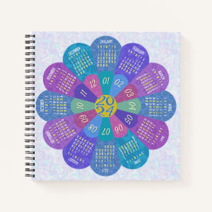 2024 Calendar Unique Boho Flower Purple Notebook