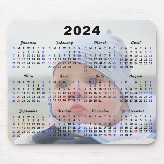 2024 Calendar US Holidays Full Photo Minimalist  Mouse Pad (Front)