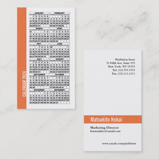 2024 Calendar Wallet Sized Business Card Orange (Front/Back)