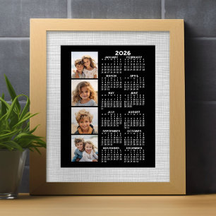 2024 Calendar with 4 Photo Collage - black Poster