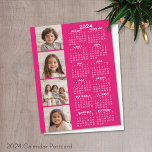 2024 Calendar with 4 Photo Collage - hot pink Postcard<br><div class="desc">A 4 photo collage with a calendar. A fun item for the New Year. Add 4 square photos to this design. With a little bit of work,  you can change the background colour and the calendar colour when you click on the customise option and choose different colours.</div>