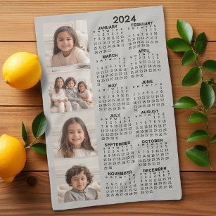 2024 Calendar with 4 Photo Collage - taupe Tea Towel
