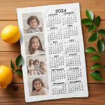 2024 Calendar with 4 Photo Collage - white Tea Towel<br><div class="desc">A 4 photo collage with a 2024 calendar. A fun item for the New Year. Add 4 square photos to this design. With a little bit of work,  you can change the background colour and the calendar colour when you click on the customise option and choose different colours.</div>