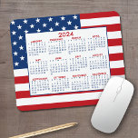 2024 Calendar with American Flag - Red White Blue Mouse Pad<br><div class="desc">A 2024 calendar with a red,  white and blue USA flag in the background. A fun item for the New Year.</div>