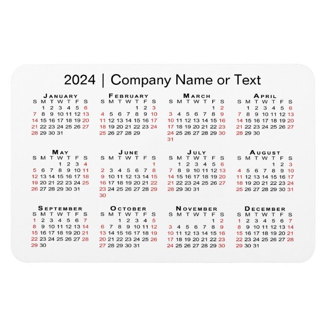 2024 Calendar with Custom Text Black Red White Magnet (Horizontal)