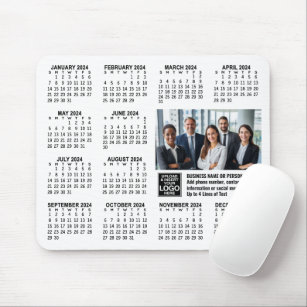2024 Calendar with logo, Photo and Text - White Mouse Pad