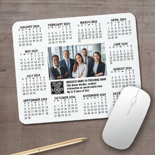 2024 Calendar with logo, Photo and Text - White Mouse Pad