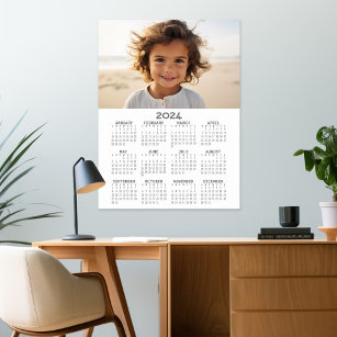 2024 Calendar with Photo Basic Grey White Poster