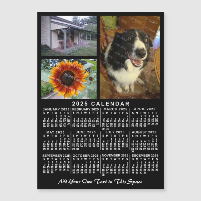 2024 Calendar Year Black Custom 3 Photos Magnet (Front)