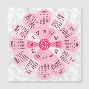 2024 Calendar Year Unique Boho Pink Flower Magnet
