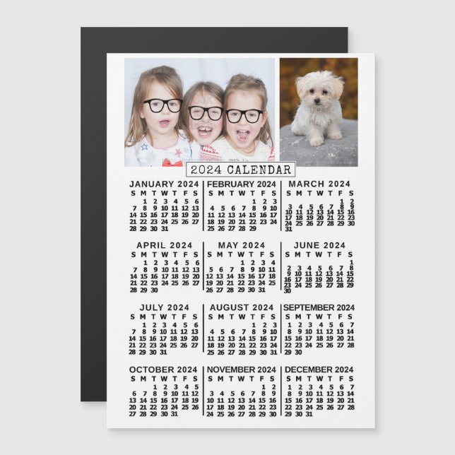 2024 Calendar Year White 2 Custom Photos Template Magnetic Invitation (Front/Back)