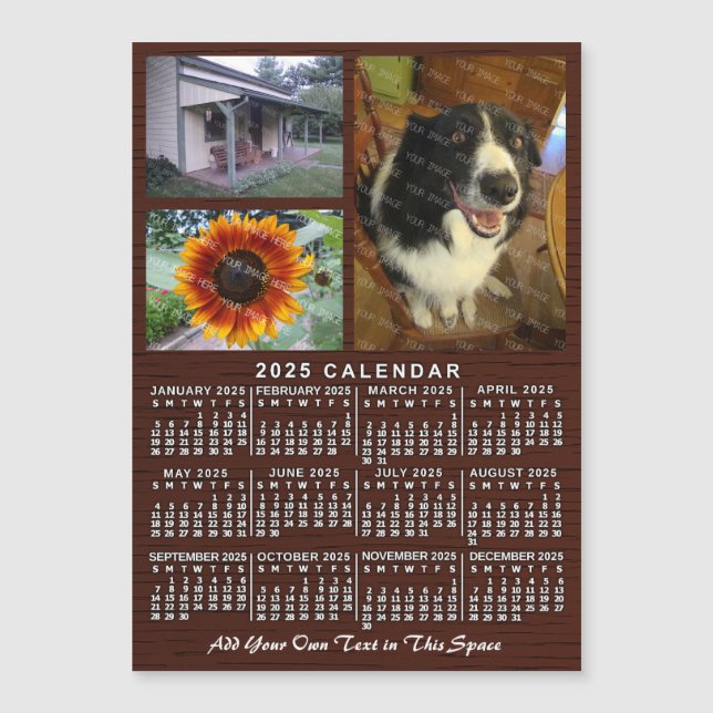 2024 Calendar Year Wood Custom 3 Photos Magnet (Front)