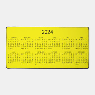 2024 Calendar Yellow Colour Background Desk Mat
