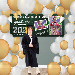 2024 Chalkboard Sketch 3 Photo Graduation Party Banner