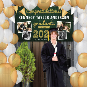 2024 Chalkboard Sketch 4 Photo Graduation Party Banner