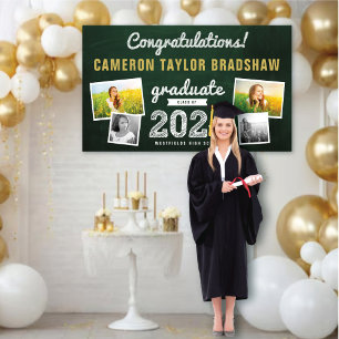 2024 Chalkboard Sketch 4 Photo Graduation Party Banner