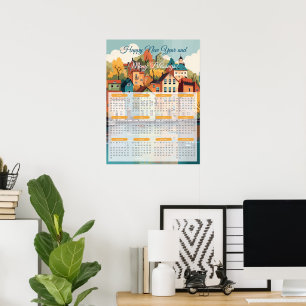 2024 Charming Village Calendar Poster