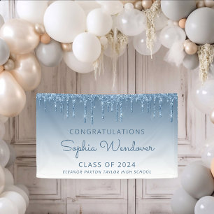 2024 Chic Blue Glitter Drip Graduation Banner