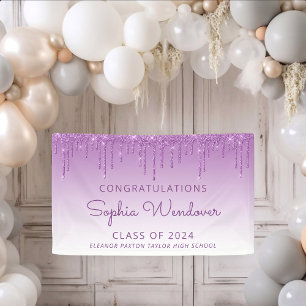 2024 Chic Purple Glitter Drip Graduation Banner