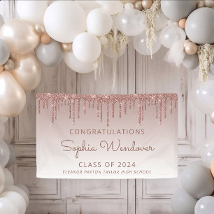 2024 Chic Rose Gold Glitter Drip Graduation Banner