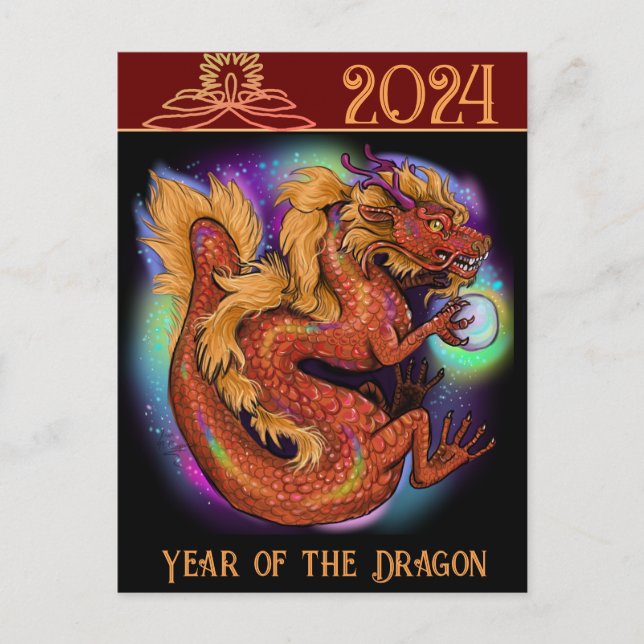 2024 Chinese Zodiac Year of the Dragon New Years Postcard (Front)