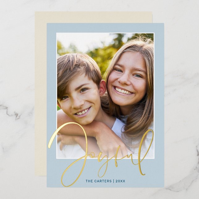 2024 CHRISTMAS PHOTO fun script gold joyful blue (Front/Back)