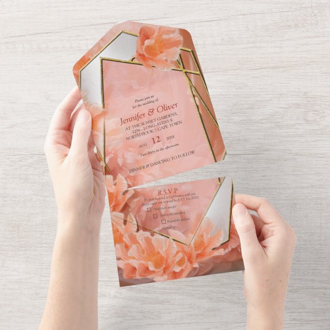2024 colour of soft, pinkish-orange hue Peach Fuzz All In One Invitation (Tearaway)