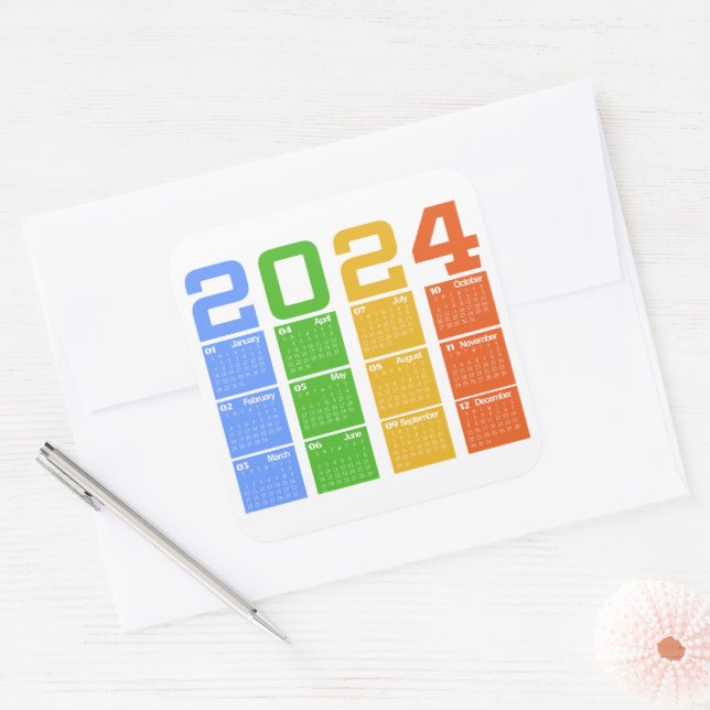 2024 Colourful Calendar Square Sticker (Envelope)