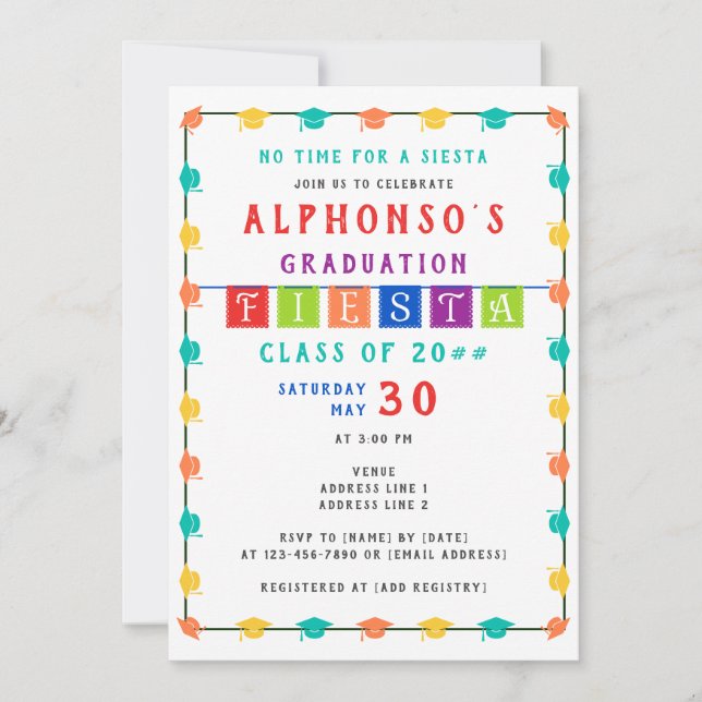 2024 Colourful Mexican Fiesta Graduation Party Invitation (Front)