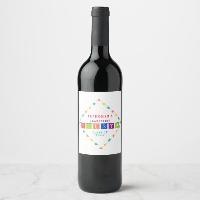 2024 Colourful Mexican Fiesta Graduation Party Wine Label (Front)
