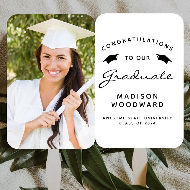 2024 Custom Photo White Black Graduation Hand Fan (Creator Uploaded)