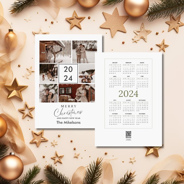 2024 Cute Minimalist Christmas Photo Calendar  Holiday Card (Creator Uploaded)